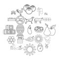 Agricultural icons set, outline style