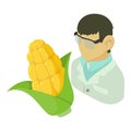 Agricultural laboratory icon isometric vector. Researcher analyzing corncob icon