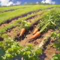 Agricultural landscape Scenic view of a flourishing carrot farm