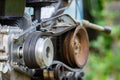 Agricultural machine part. Pulley and belt transmission Royalty Free Stock Photo