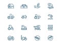 Agricultural machinery and agribusiness vector linear icons set Royalty Free Stock Photo