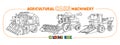 Agricultural machinery coloring book funny car set Royalty Free Stock Photo