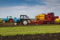 Yekaterinburg, RUSSIA - August 23, 2018: Agricultural machinery in a potato field Royalty Free Stock Photo