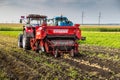 Yekaterinburg, RUSSIA - August 23, 2018: Agricultural machinery in a potato field Royalty Free Stock Photo