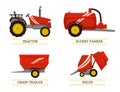 Agricultural Machinery Set, Cartoon Vector Banner