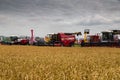 Yekaterinburg, RUSSIA - August 23, 2018: Agricultural machinery in wheat field