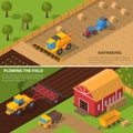 Agricultural Machines Isometric Banner Set