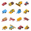 Agricultural Machines Isometric Icon Set