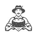 Agricultural male baking village rustic bread circle cake pie black silhouette vintage icon vector
