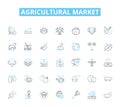 Agricultural market linear icons set. Produce, Crops, Farming, Livestock, Harvesting, Irrigation, Agribusiness line