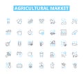 Agricultural market linear icons set. Produce, Crops, Farming, Livestock, Harvesting, Irrigation, Agribusiness line