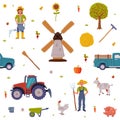 Agricultural Objects Seamless Pattern, Agriculture, Gardening and Farming Background, Textile, Packaging, Wallpaper Royalty Free Stock Photo