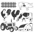 Agricultural objects vector set isolated on white background. Farming labels, design elements, icons.