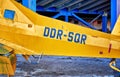 Agricultural plane in yellow. Letters with DDR-SQR means GDR-SQR