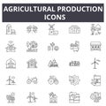 Agricultural production line icons. Editable stroke signs. Concept icons: agriculture, farming, tractor, harvest