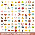 100 agricultural reclame icons set, flat style