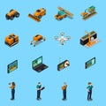 Agricultural Robots Isometric Icons
