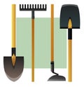 Agricultural rural garden tool. Shovels rakes and hoes. Isolated on white background. Logo and symbol logotype. Vector.