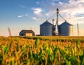 A Tall Grain Elevator In Corn Field Landscape Royalty Free Stock Photo