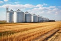 Agricultural silo granary in wheat field