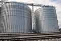 Agricultural Silos. Metal grain facility with silos.