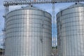 Agricultural Silos. Metal grain facility with silos.