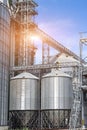 Agricultural Silos. Metal grain facility with silos.