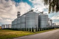 Agricultural Silos. Storage and drying of grains, wheat, corn, soy, sunflower Royalty Free Stock Photo