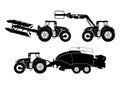 Modern tractor silhouettes with additional equipment.