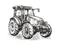 Agricultural tractor sketch. Farming concept vector illustration