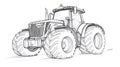 Modern Tractor Outline Sketch, Farm Vehicle Line Art, Agricultural Machinery Drawing Royalty Free Stock Photo