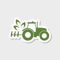 Agricultural tractor sticker design isolated on gray background