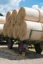 Agricultural trailer with animal food straw in the sun