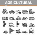 Agricultural Vehicles Vector Thin Line Icons Set