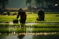 Agriculture of Asia Local Thai farmers are planting rice fields