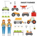 Agriculture automation smart farming icons set