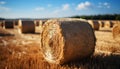 Agriculture beauty in nature rolled up hay bales in meadow generated by AI Royalty Free Stock Photo