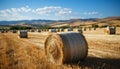 Agriculture beauty in nature rolled up haystacks in meadow generated by AI Royalty Free Stock Photo