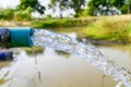 Agriculture blue pipe with groundwater gushing