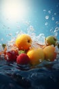 green drop healthy vitamin clean strawberry fruit fresh water background food. Generative AI. Royalty Free Stock Photo