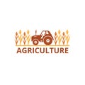 agriculture corn field farm industry vector logo design with tractor in the land