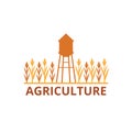 agriculture corn field farm industry vector logo design with water tower in the middle of the field