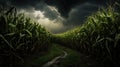 agriculture corn field in storm Royalty Free Stock Photo
