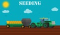 Agriculture design concept - seed planting process using a tractor and seeders.