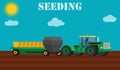 Agriculture design concept - seed planting process using a tractor and seeders. Royalty Free Stock Photo