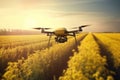 Agriculture drone fly on fields. ai generated