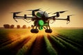 Agriculture drone fly to sprayed fertilizer on fields garden farm Royalty Free Stock Photo