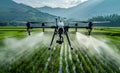 Agriculture drone fly to sprayed fertilizer on the rice fields. A drone is flying over the rice field Royalty Free Stock Photo