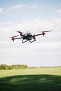 Agriculture drone fly to sprayed fertilizer on the rice fields. Industrial agriculture