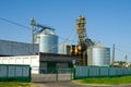 Agriculture factory. Agricultural grain silos. Building for storage and drying of grain crops